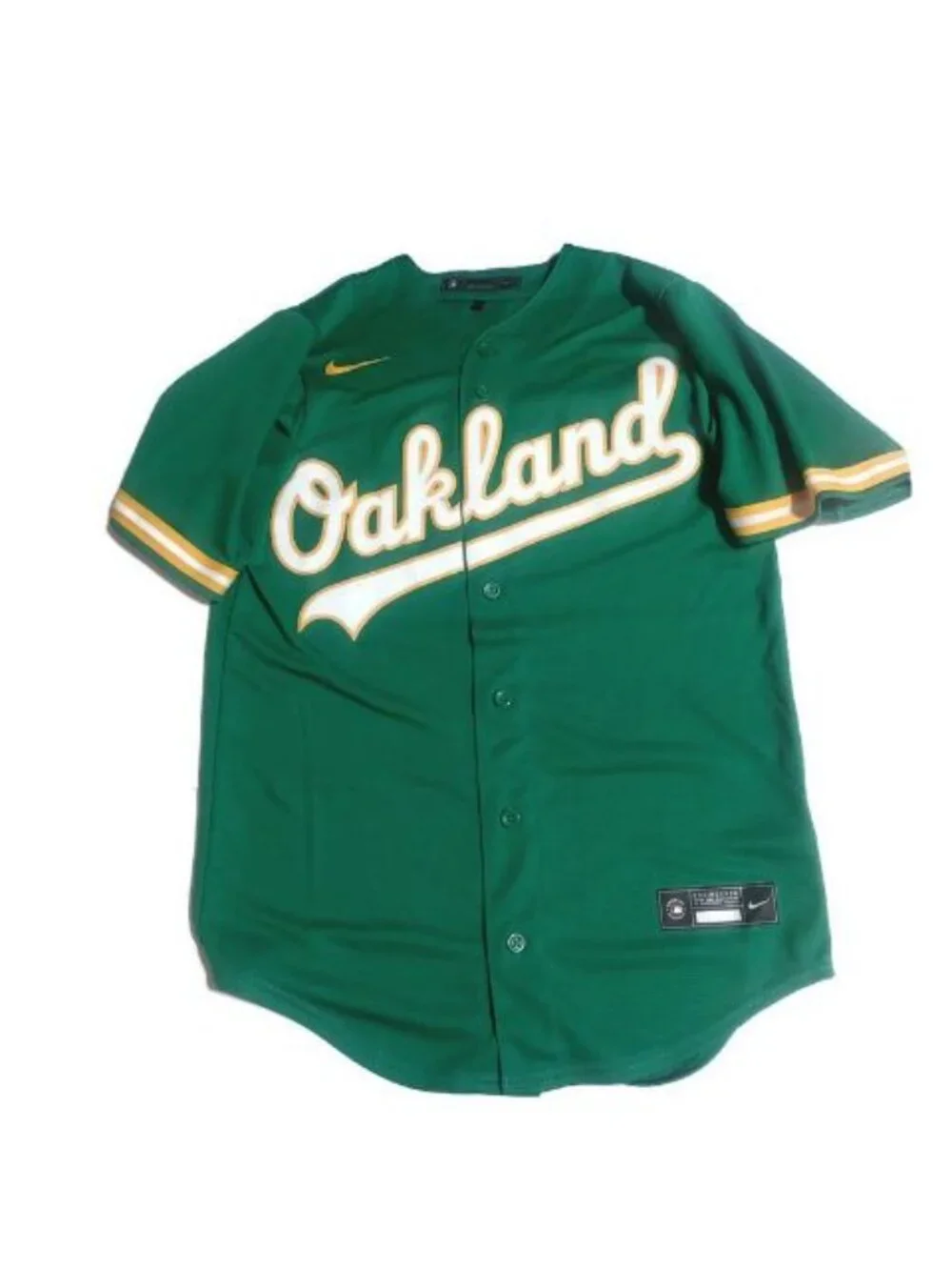 Nike Oakland Athletics Mens Small Full Button Alternate Jersey Green Blank MLB